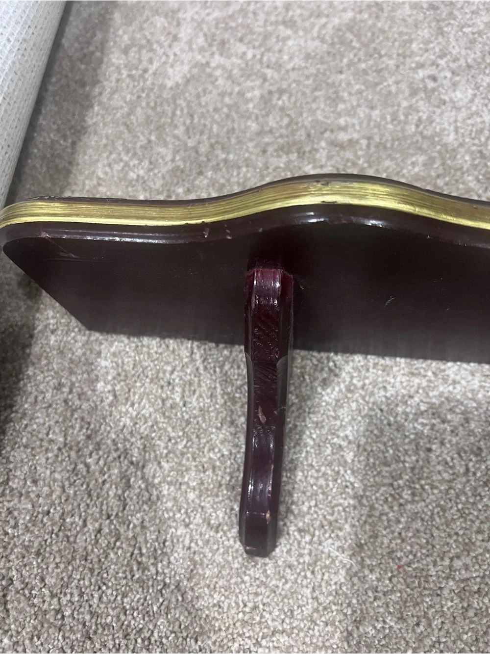 Vintage Wood Wall Shelf 24” Mahogany Burgundy Gold Trim Scalloped Display